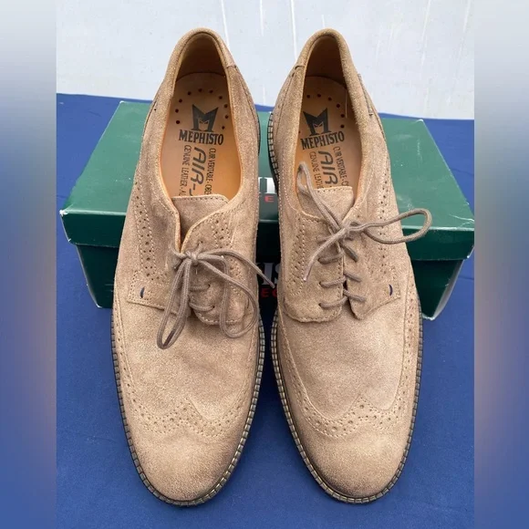 Mephisto Geffray Taupe Suede Wing Tip Suede Oxford